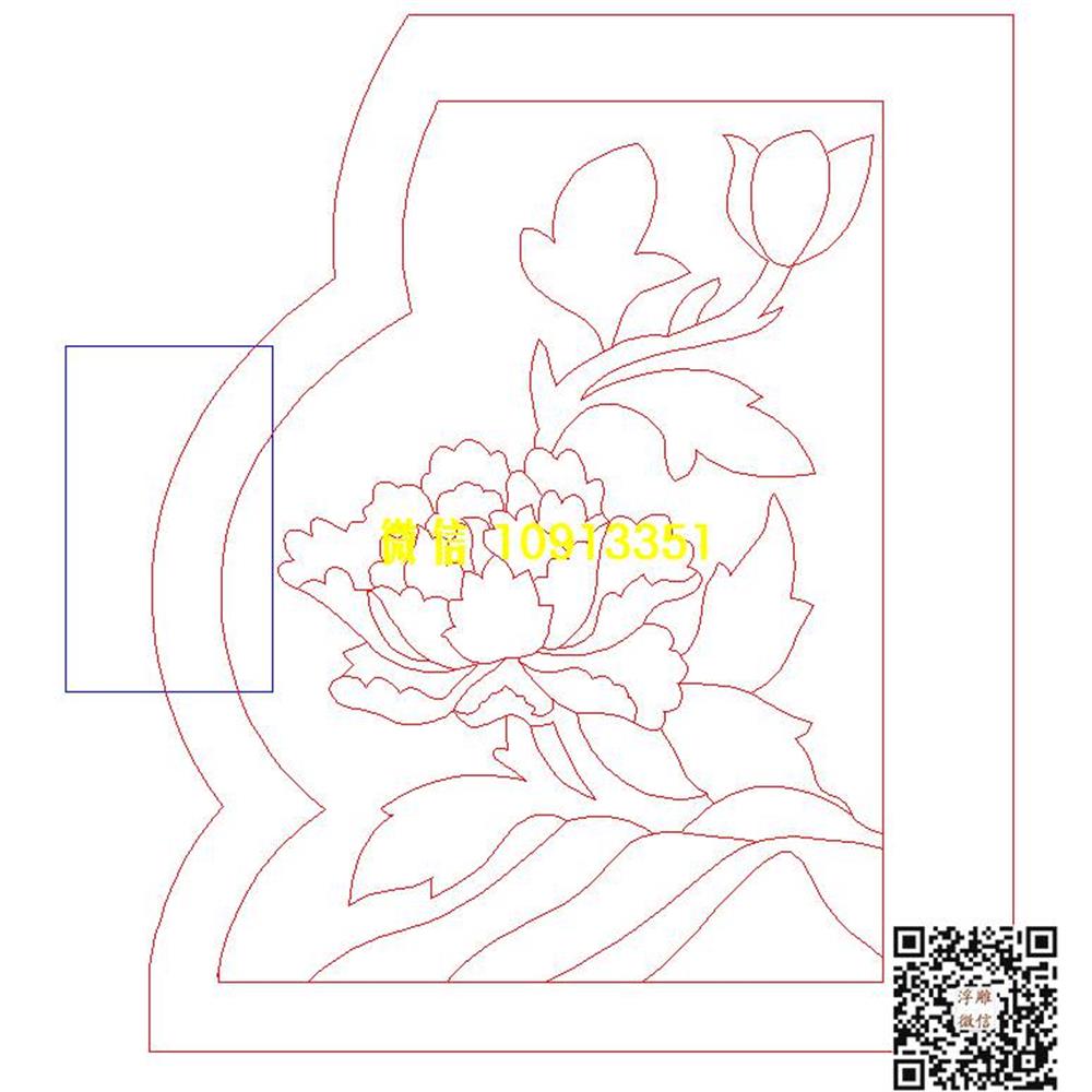 精雕图48牡丹耳朵抱鼓精雕图线雕图线条图单线铣底图_电脑雕刻plt文泰矢量图精雕图浮雕图